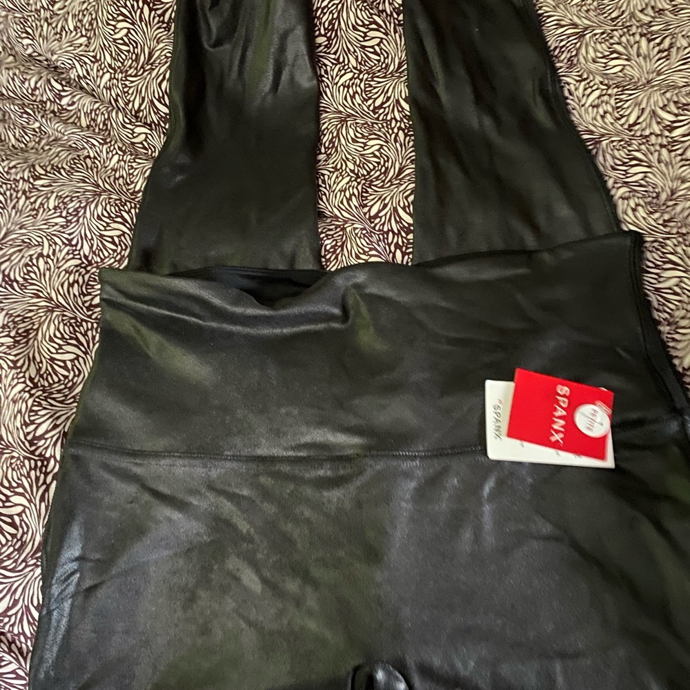 Spanx faux leather black leggings, Petite xl new with tags